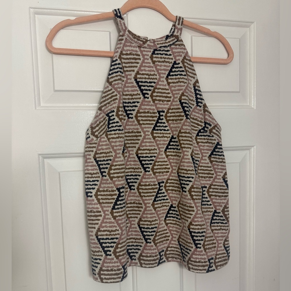 Anthropologie Women’s Top with Geometric Pattern in Cream, Brown, and Black
